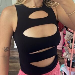 Fashion Nova Black Cut-Out Tank Top